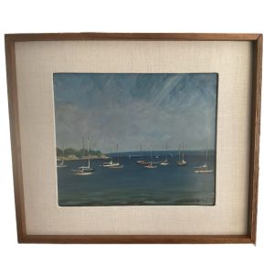 Blue Skies Oil on Board Framed Painting - Listed Artist Geo Gach