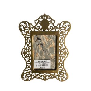 Art Nouveau Desk Brass Picture Frame Reticulated with Easel Stand