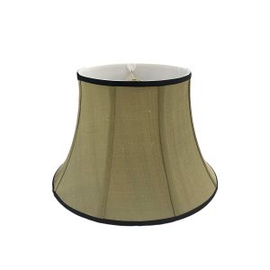 10 x 16 x 11 Brass Spider Pure Silk Dupioni Grass Green Piped Bell Lampshade With Black Narrow Bias