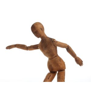 Antique Folk Art Wood Artist Model Mannequin Carved Face Hands & Feet 