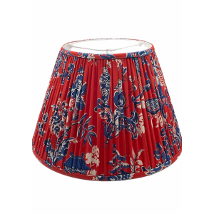 10 x 18 x 12 Empire Gathered Pleat Red and Royal Blue Chinoiserie Lampshade 