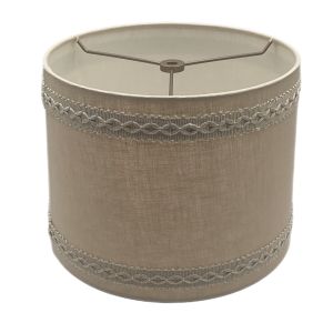 10 x 11 x 8 Swing Arm Drum Lampshade in Stone Linen with Tonal Decorative Picot Gimp 
