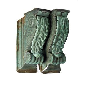 Pair Architectural Corbels - Copper Green Patina Acanthus leaf